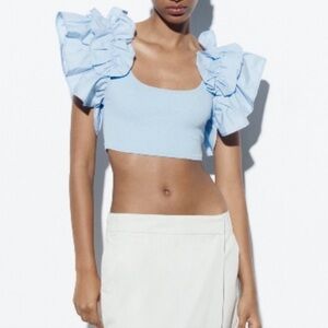 ZARA Ruffled Ribbed Top Women's NWT Size Small